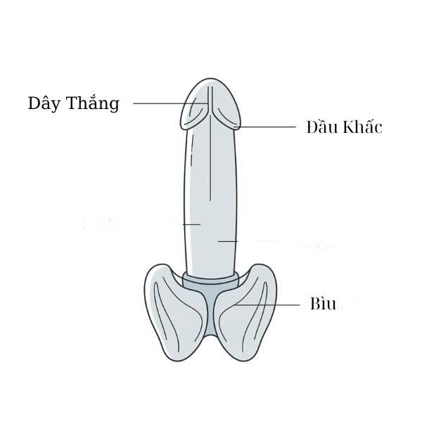 Infographic sơ đồ các điểm nhạy cảm của dương vật cần tập trung khi BJ, bao gồm đầu khấc, dây thắng và bìu.